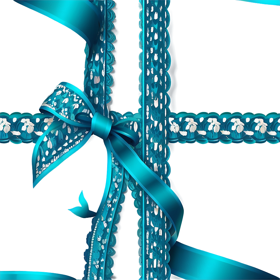 Teal Ribbon With Lace Detail Png 75