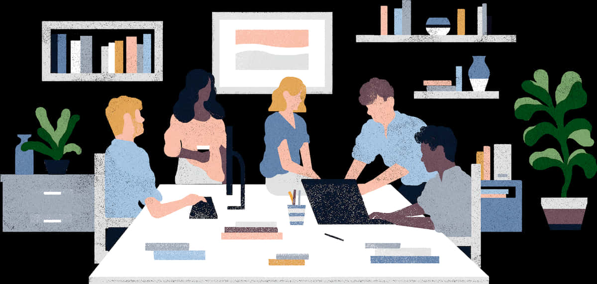 Team Collaboration Office Setting PNG with transparent background
