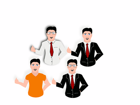 Teamof Five Cartoon Men Thumbs Up PNG with transparent background