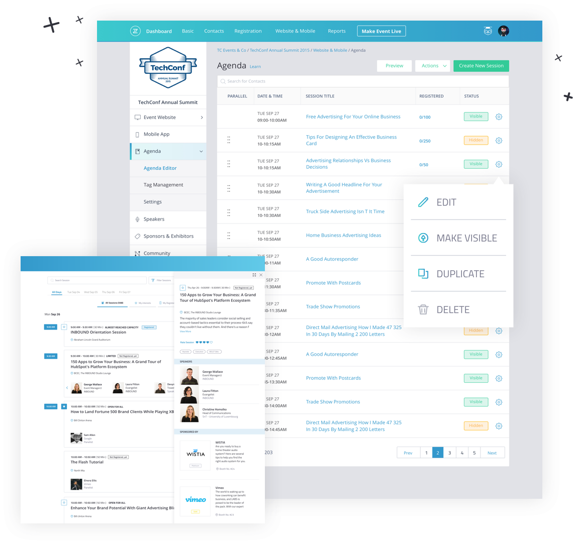 Tech Conf Event Agenda Management Interface PNG with transparent background
