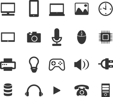 Technology Icons Set Black Background