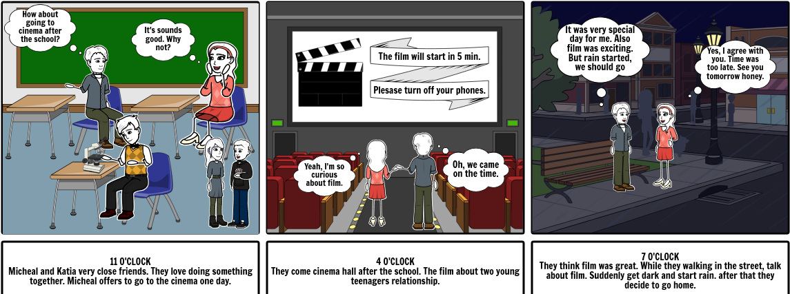 Teenagers Cinema Experience Comic Strip PNG with transparent background
