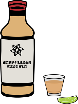 Tequila Bottleand Shot Glass PNG with transparent background