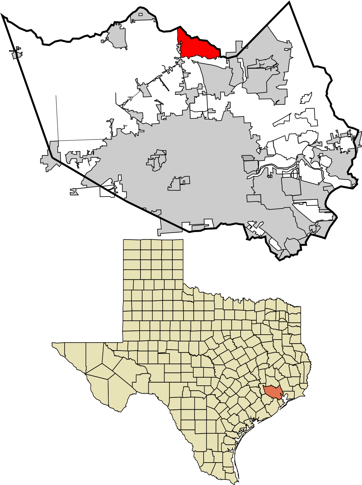 Texas Counties Highlighted Region Map