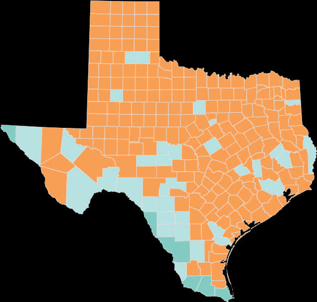 Texas County Map Color Coded PNG with transparent background