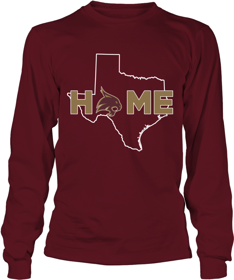 Home With State Outline Texas State Bobcats Shirt - Long-sleeved T-shirt, HD Png Download PNG image with a transparent background, free high-resolution download