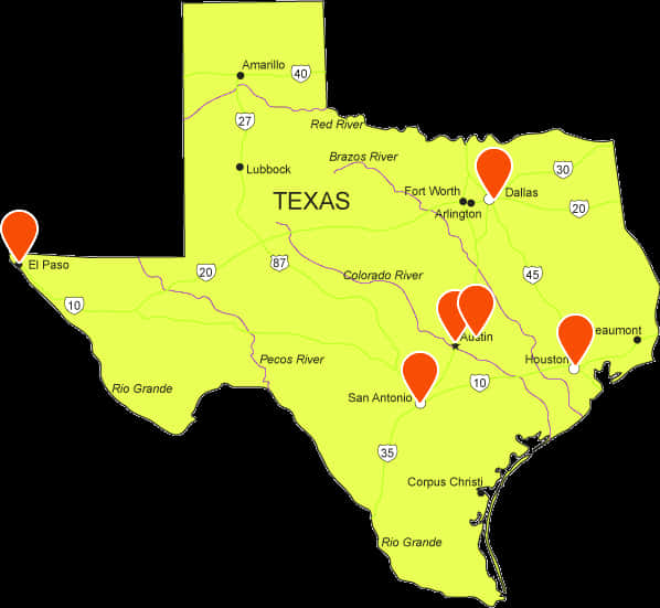 Texas Mapwith Pinpoints PNG with transparent background