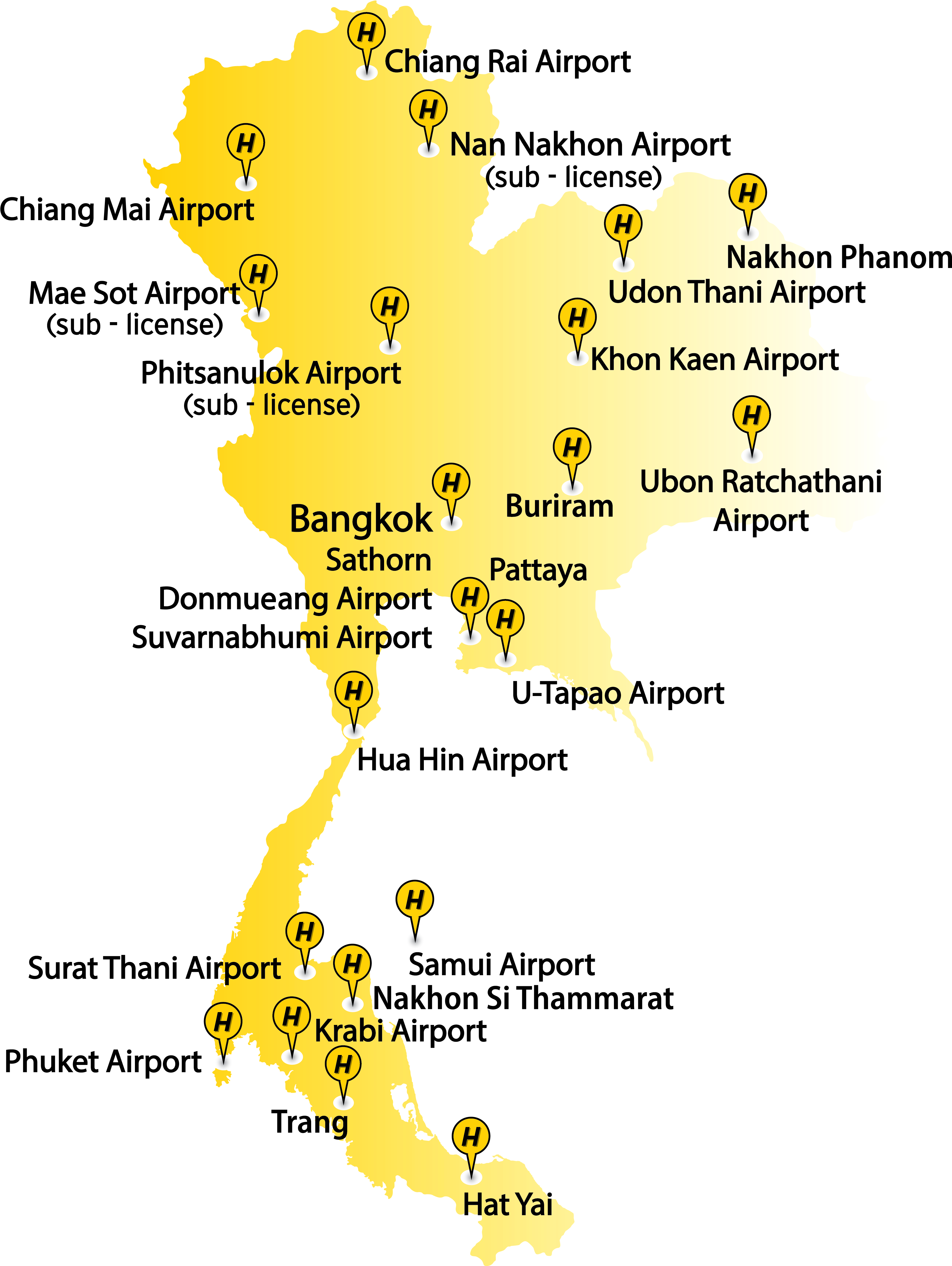 Thailand Airport Map PNG with transparent background