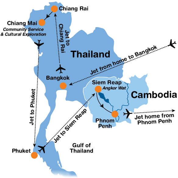 Thailand Cambodia Travel Map PNG with transparent background