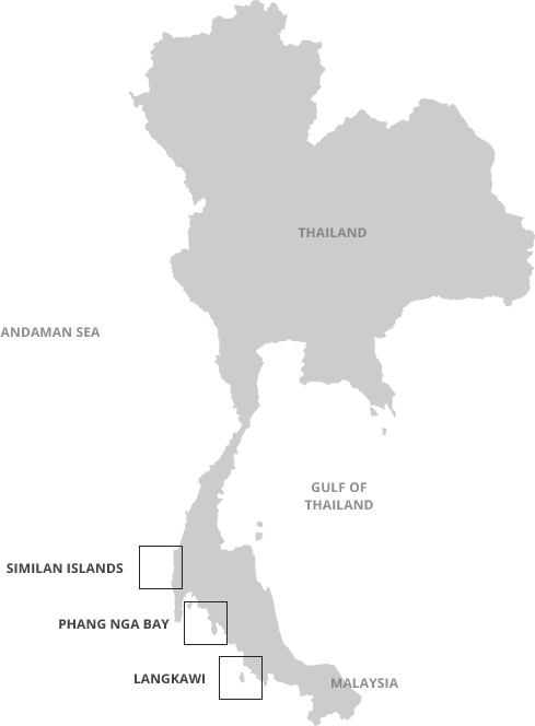 Thailand Map Highlighting Andaman Sea Islands PNG with transparent background