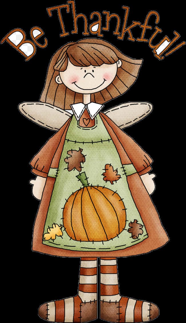 Thankful Girlwith Pumpkin Illustration PNG with transparent background