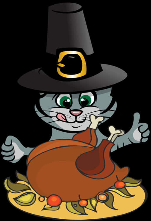 Thanksgiving Catwith Turkeyand Pilgrim Hat PNG with transparent background
