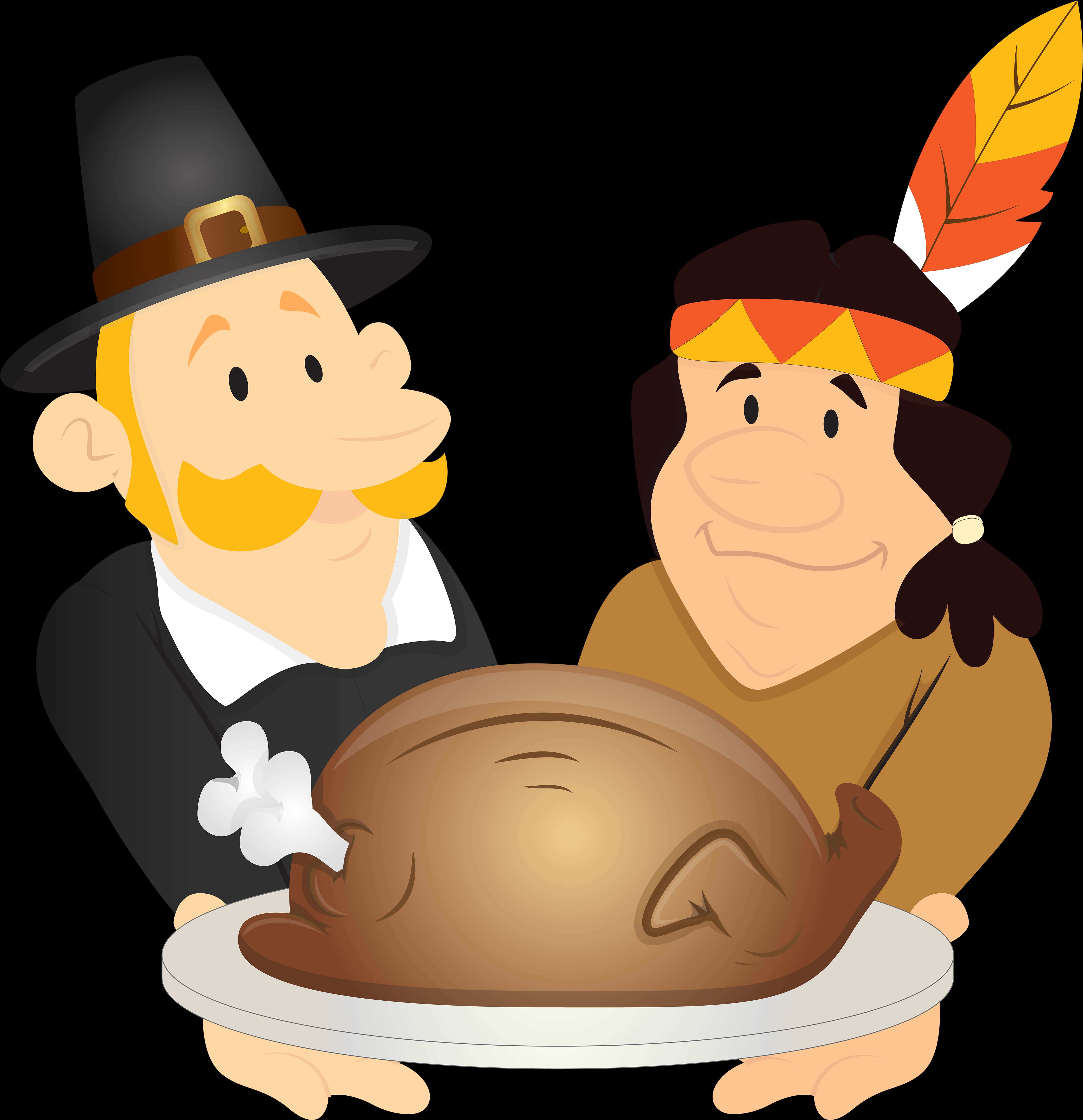 Thanksgiving Pilgrimand Native Americanwith Turkey