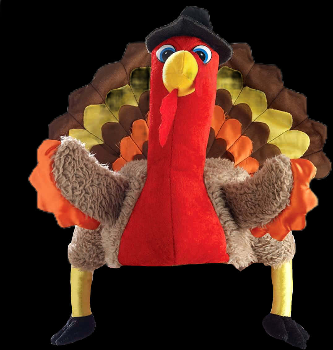 Thanksgiving Plush Turkeywith Hat PNG with transparent background