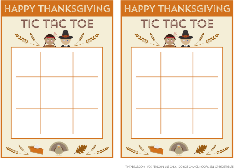 Thanksgiving Tic Tac Toe Game Cards