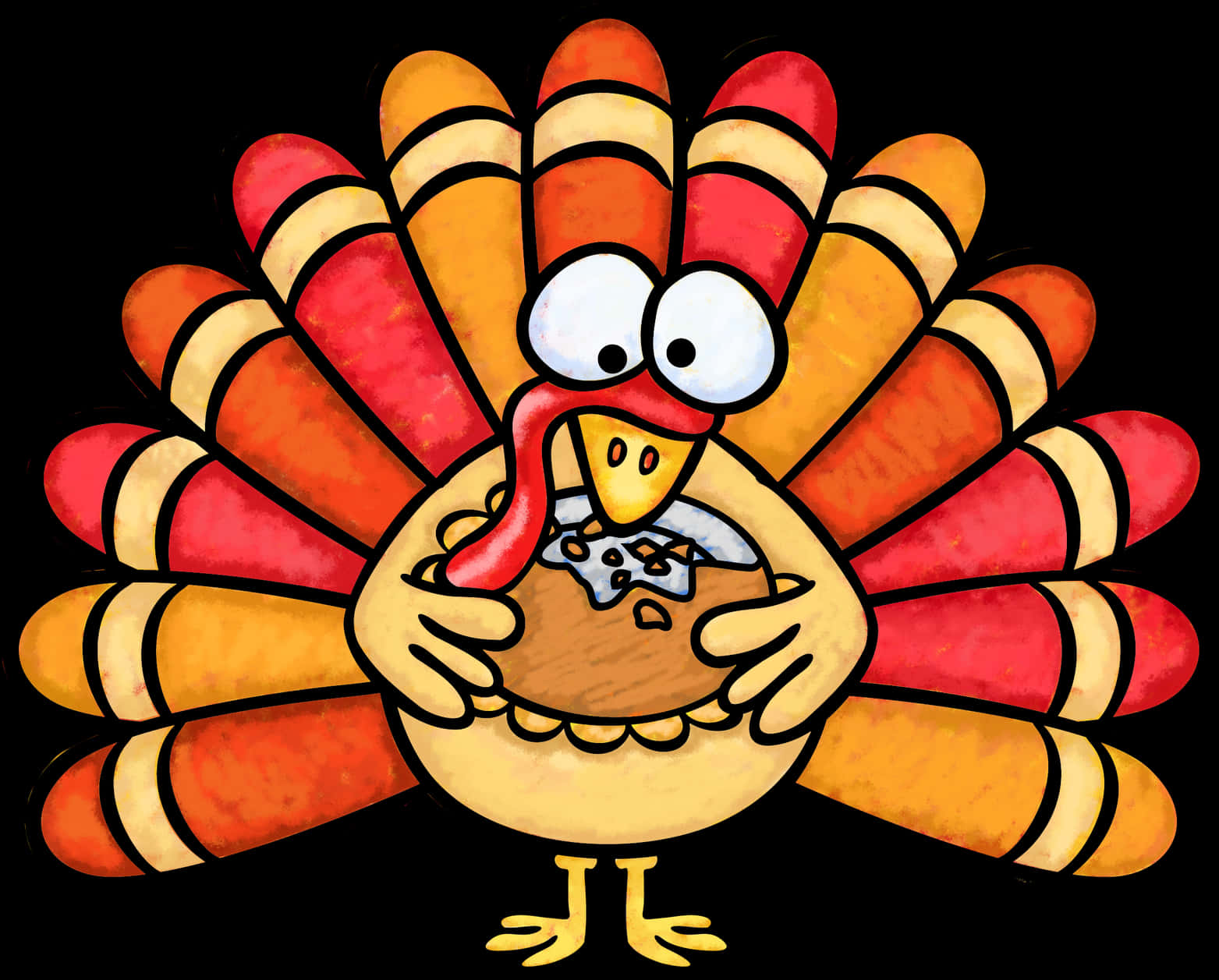 Thanksgiving Turkey Cartoon Holding Pie PNG with transparent background