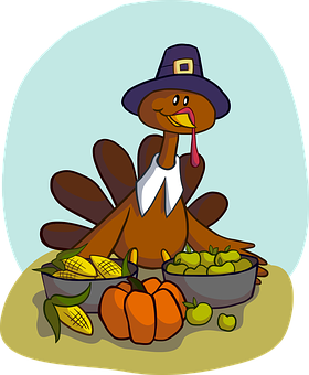 Thanksgiving Turkey Cartoon Illustration PNG with transparent background
