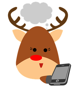Thinking Reindeerwith Smartphone PNG with transparent background