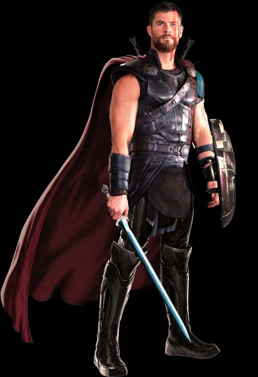 Thor_with_ Stormbreaker_and_ Shield PNG with transparent background