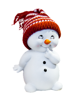 Thoughtful Snowmanwith Knitted Hat PNG with transparent background