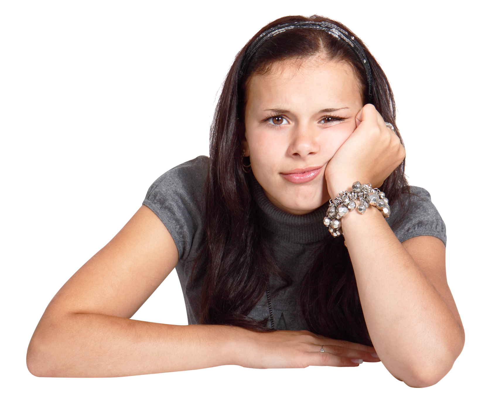 Thoughtful Young Girl Resting Chinon Hand