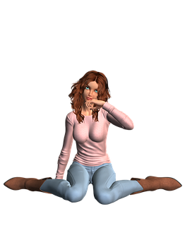 Thoughtful3 D Animated Girl PNG with transparent background