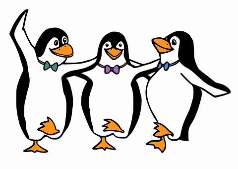 Three Cartoon Penguins Celebrating PNG with transparent background
