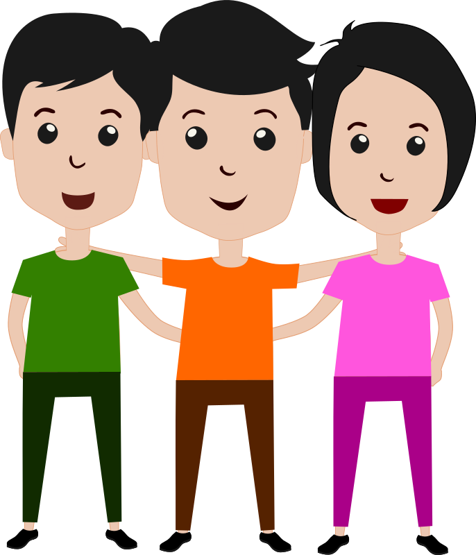 Three Friends Together Cartoon PNG with transparent background