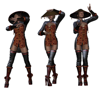 Three Poses Asian Themed Character PNG with transparent background