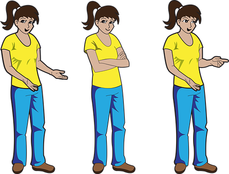 Three Poses Cartoon Girl Vector