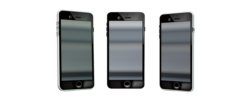 Three Smartphones Black Background PNG with transparent background