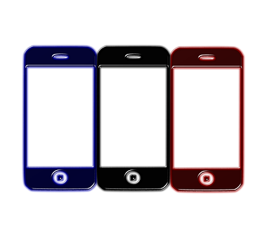 Three Smartphones Neon Outline