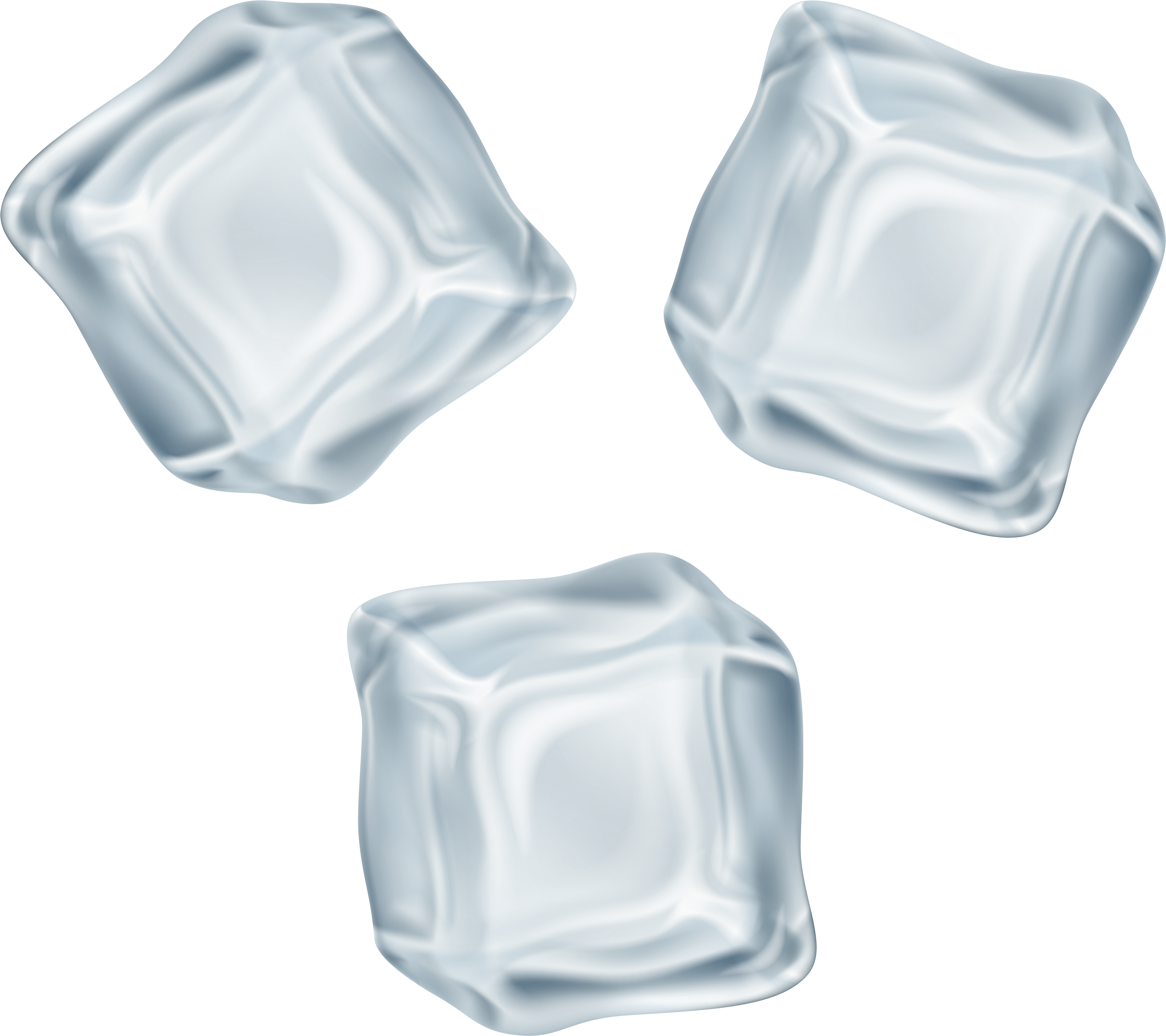Three Transparent Ice Cubes PNG with transparent background