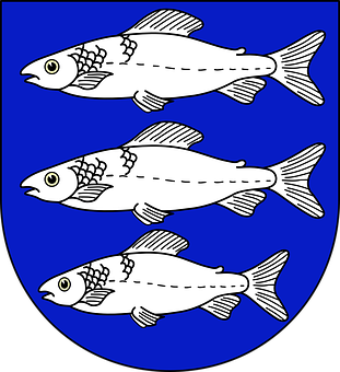 Three White Fish Blue Background