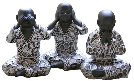 Three Wise Monkeys Buddha Statues PNG with transparent background