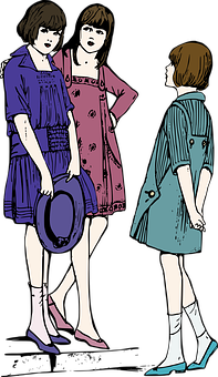 Three Women Standing Conversation Illustration PNG with transparent background