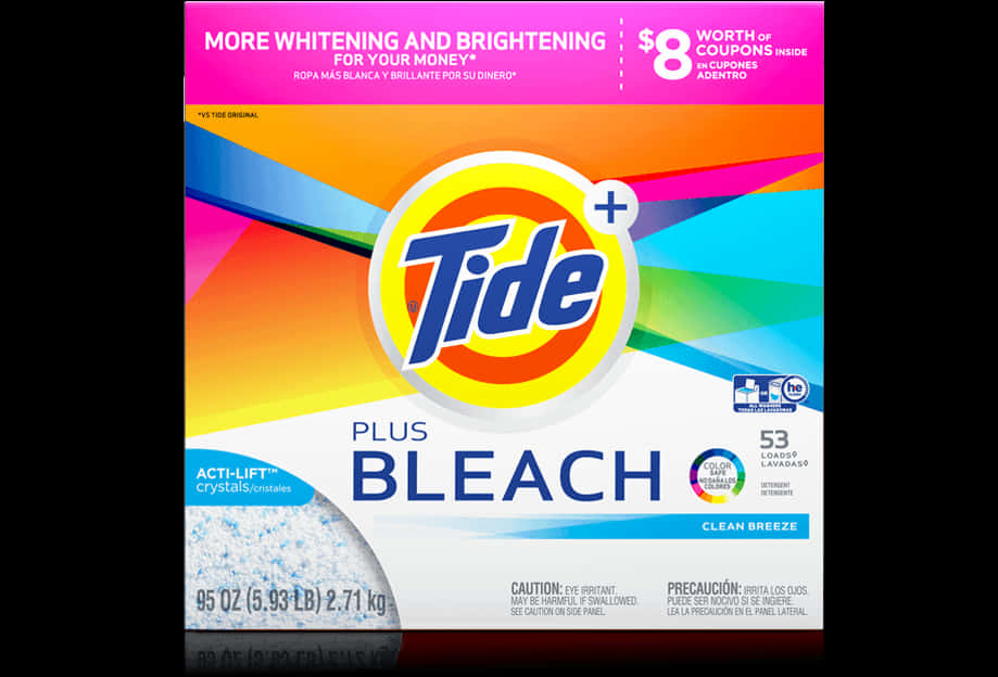 Tide Plus Bleach Laundry Detergent Packaging PNG with transparent background