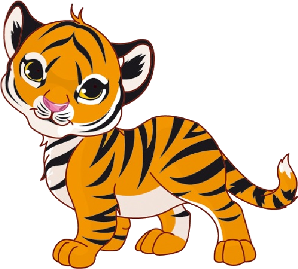 Tiger Cubs Cute Cartoon Animal Images On A Transparent - Tiger Clipart PNG with transparent background