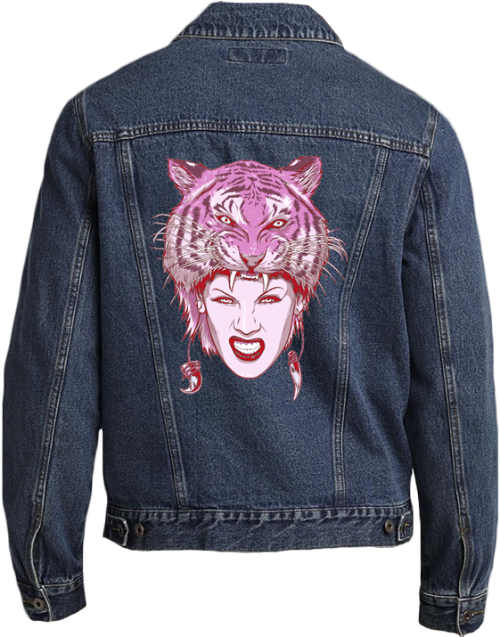 Tiger Face Denim Jacket Back PNG with transparent background