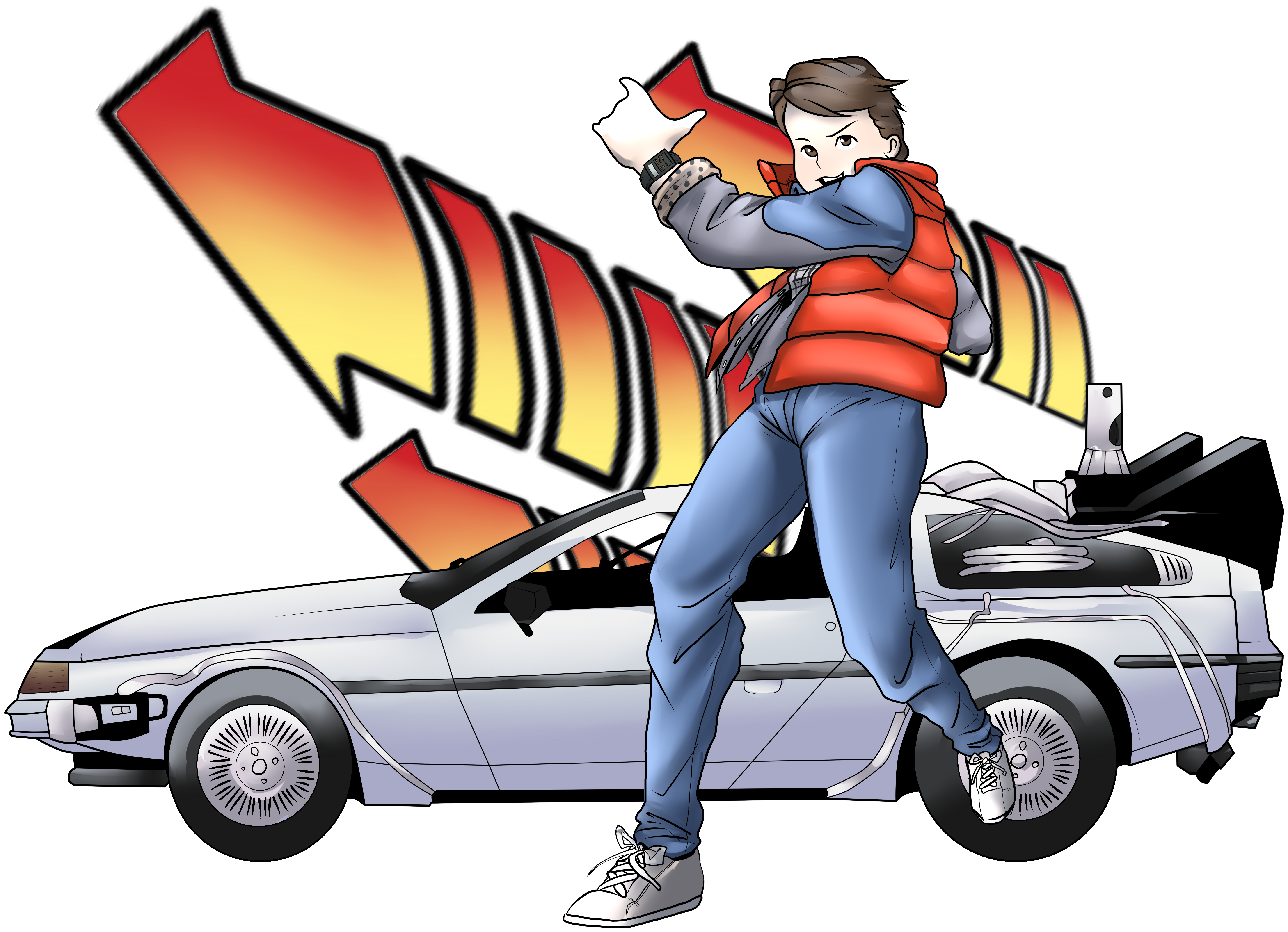 Time Traveling Heroand Car PNG with transparent background