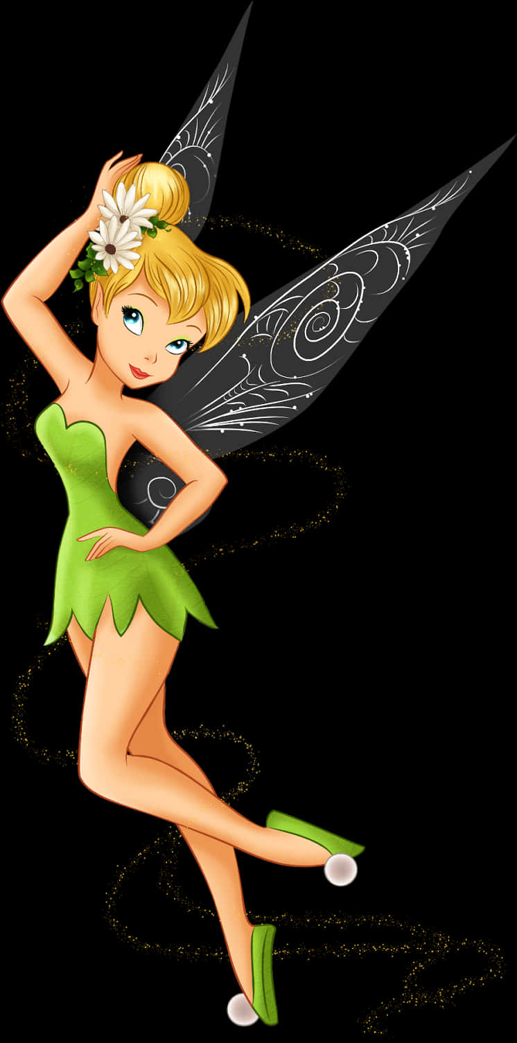 Tinkerbell Posingwith Flowers PNG with transparent background