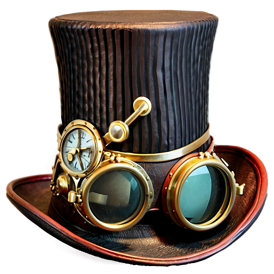 Top Hat with Goggles PNG (for steampunk themes) 05042024 PNG image with a transparent background, free high-resolution download
