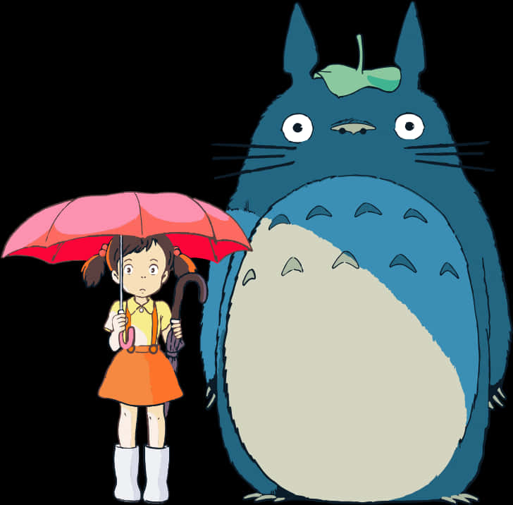 Totoroand Friend With Umbrella PNG with transparent background