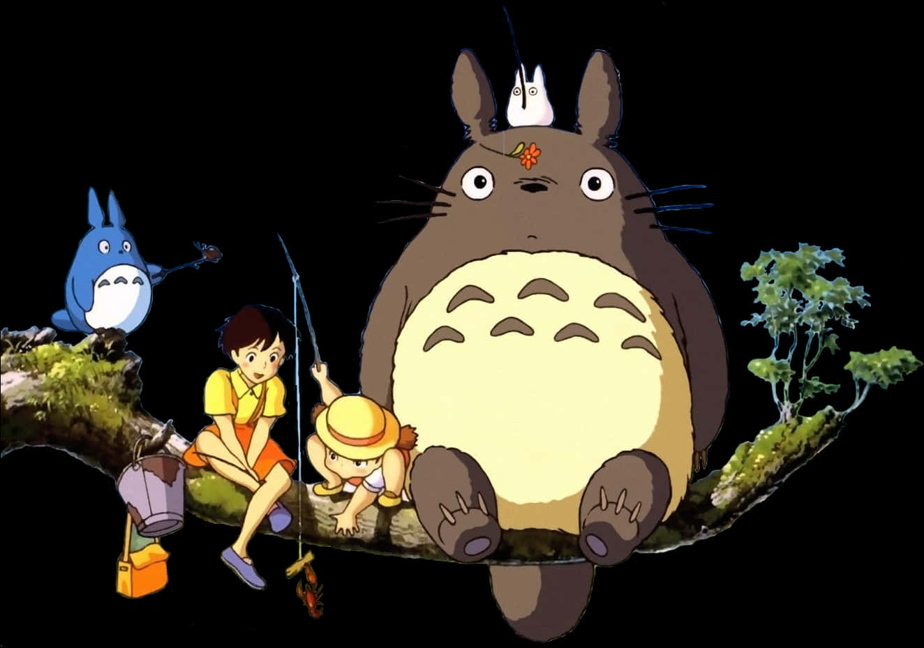 Totoro_and_ Friends_on_ Tree_ Branch PNG with transparent background
