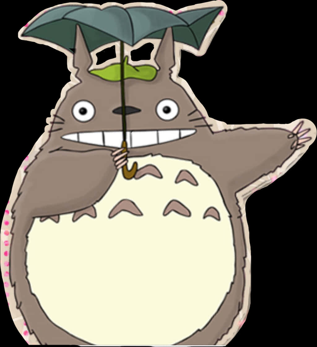 Totoro_with_ Leaf_ Umbrella PNG with transparent background