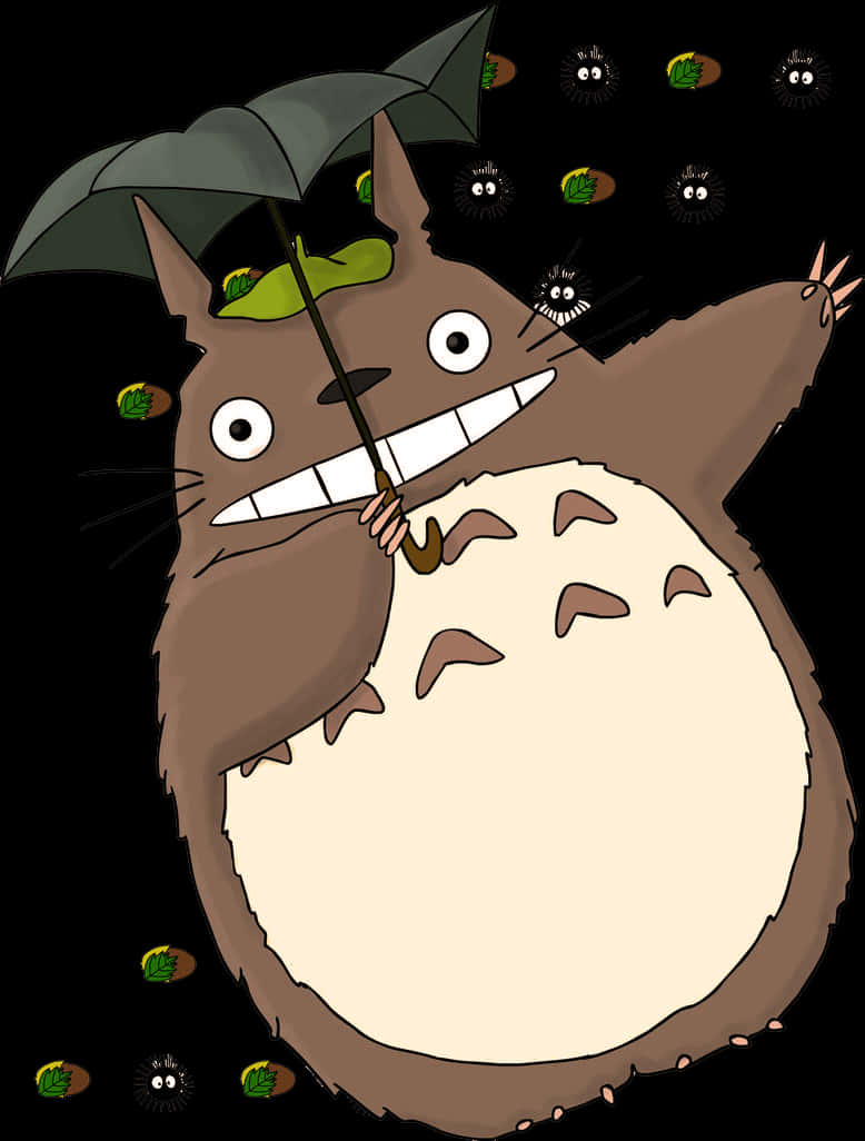 Totoro_with_ Leaf_ Umbrella PNG with transparent background