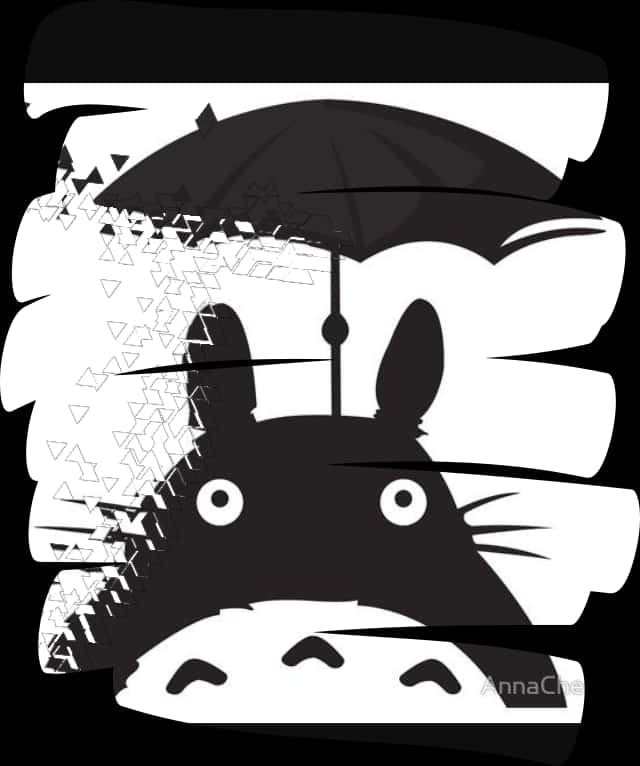 Totoro_with_ Umbrella_ Glitch_ Art PNG with transparent background