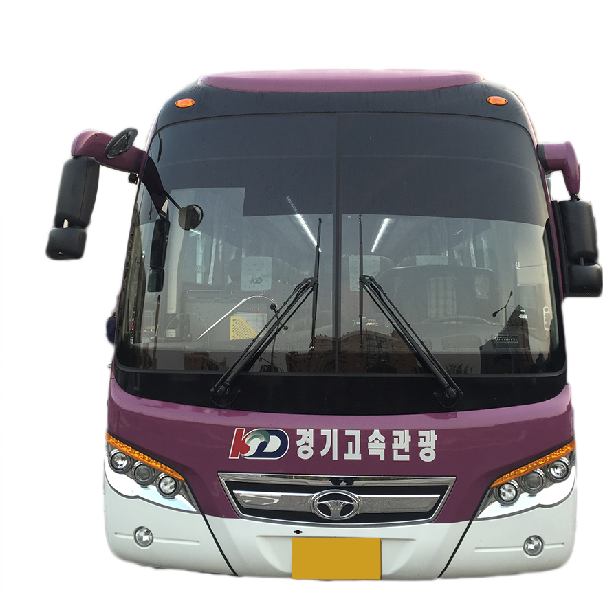 Tour Bus Front View Korean Text PNG with transparent background