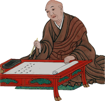 Traditional Asian Scholar Writing Illustration PNG with transparent background