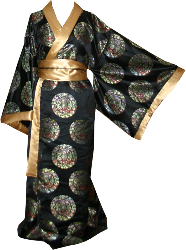 Traditional Black Kimonowith Gold Obi PNG with transparent background